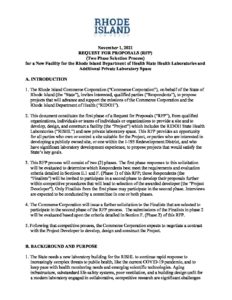 Request for Proposals Rhode Island Department of Health State Health Laboratories and Additional Private Lab Space 110121 pdf