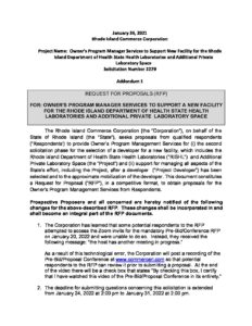 Addendum 1 to RFP for OPM Services to Support a New Facility for the RIDOH State Health Laboratories and Additional Private Laboratory Space pdf